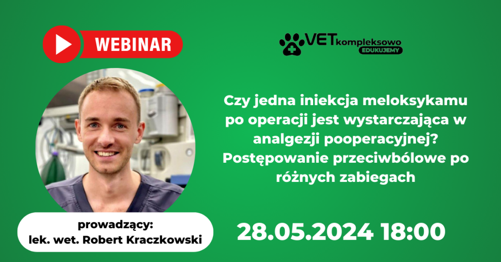 Webinar - "Czy jedna iniekcja meloksykamu po operacji jest wystarczająca w analgezji pooperacyjnej? Postępowanie przeciwbólowe po różnych zabiegach" - lek. wet. Robert Kraczkowski